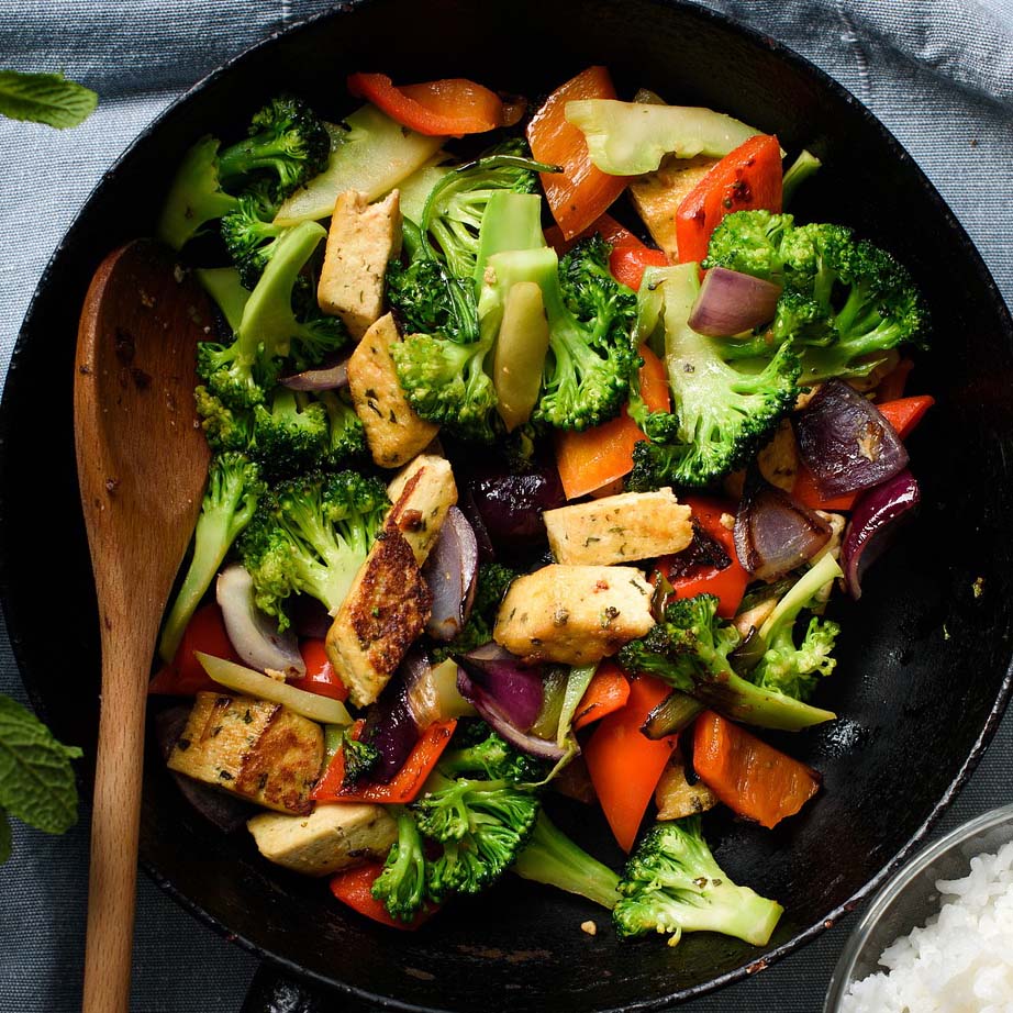 Chicken and vegetables close-up.