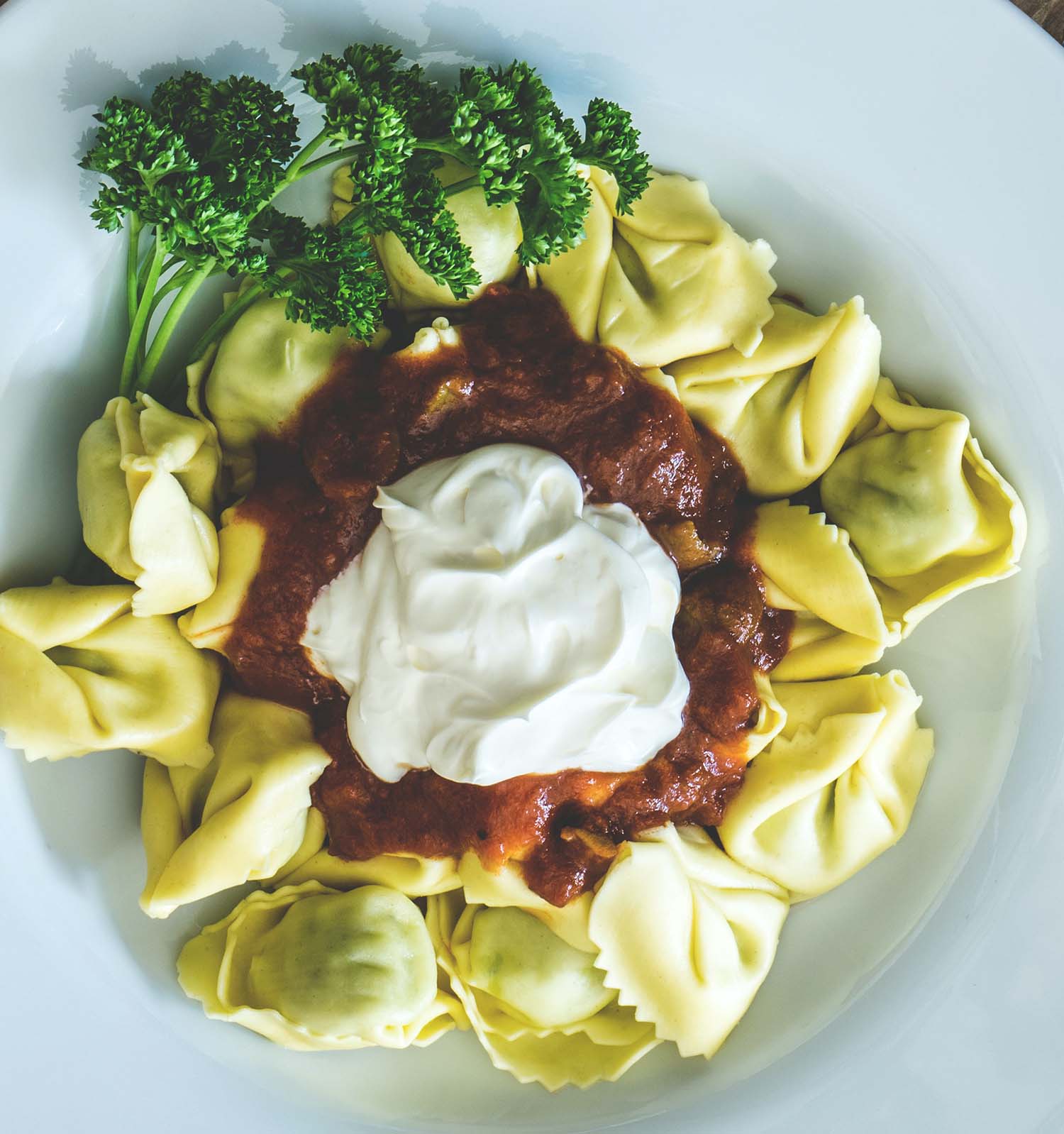 Soy cappelletti close-up.