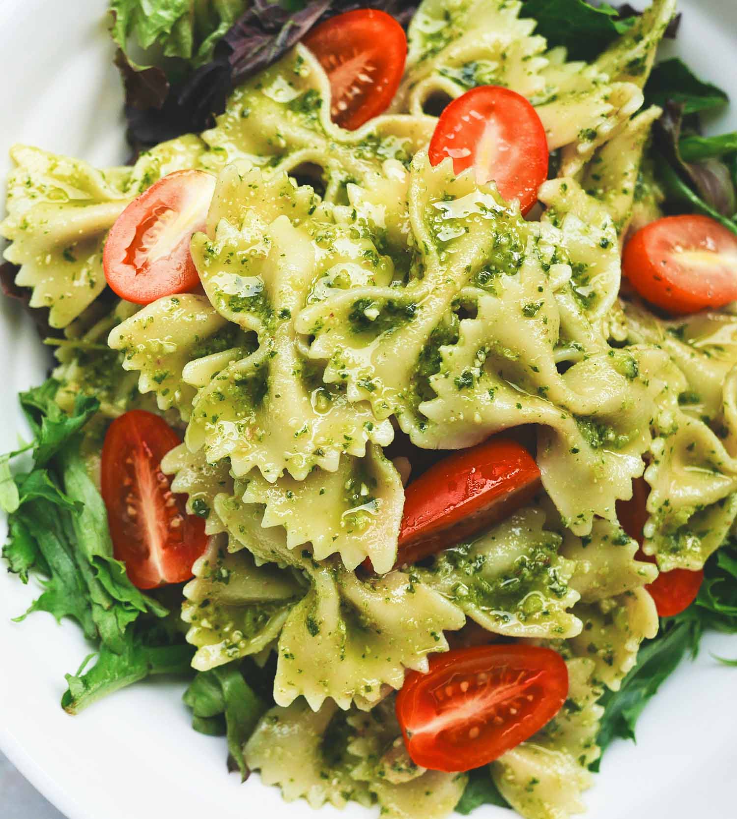 Pesto salad close-up.