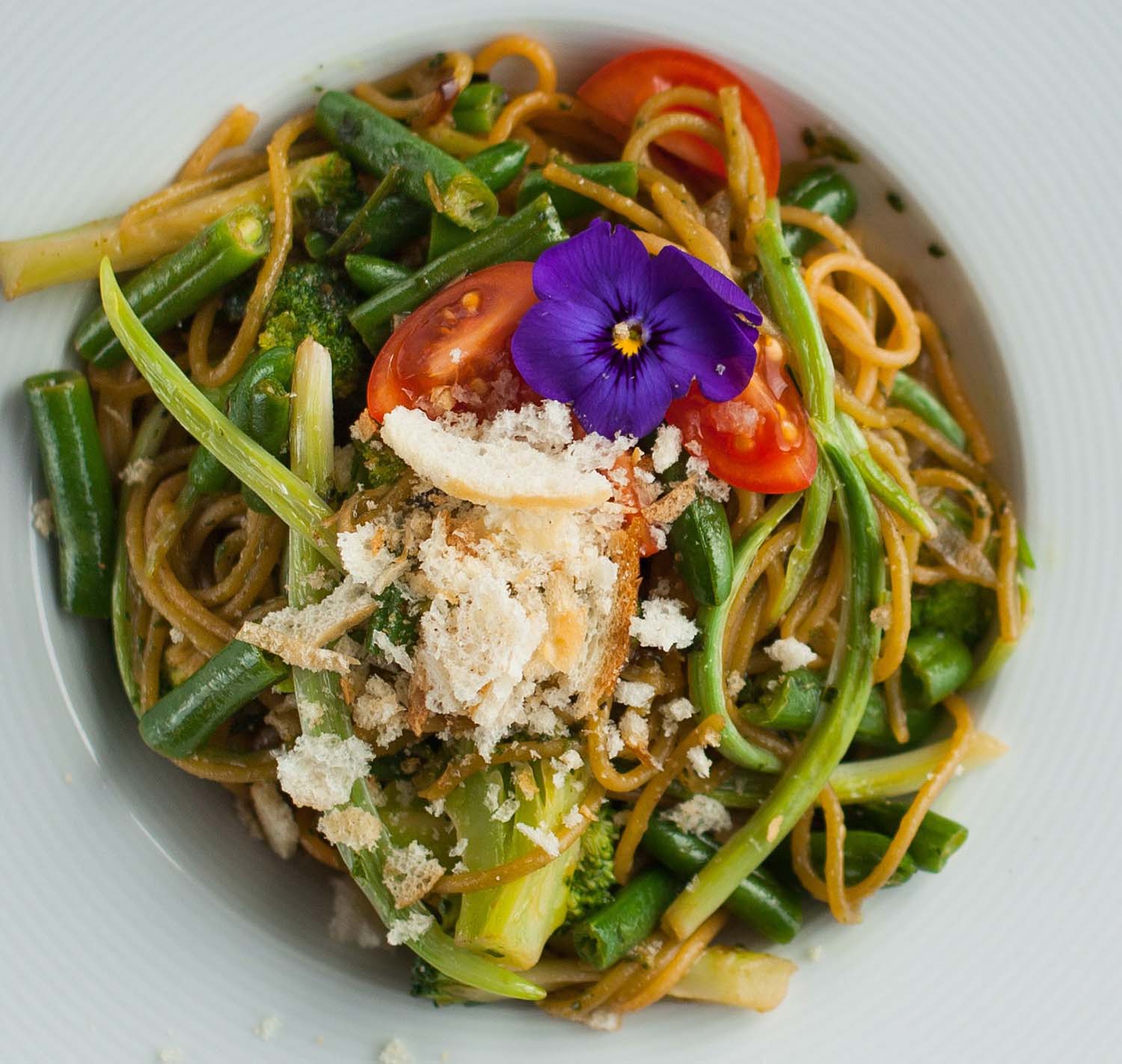 Zucchini pasta close-up.