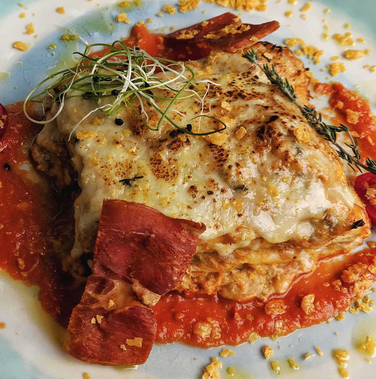 Zucchini lasagna close-up.